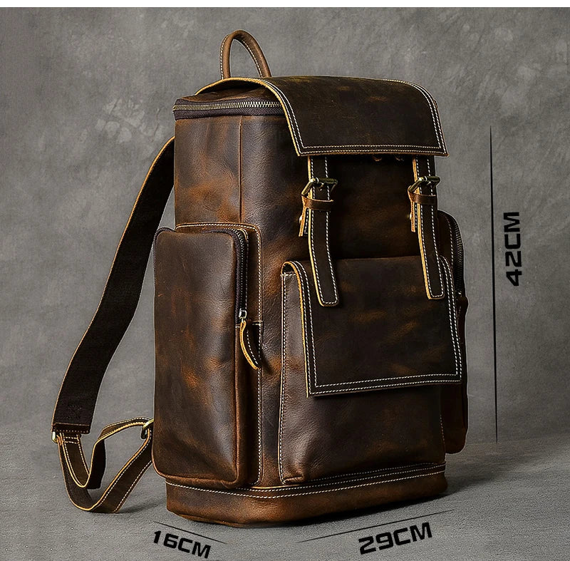 Cazzo vintage Crazy Genuine Backpack in pelle uomini uomini in pelle Stucker Rucksino Male Backpack M814