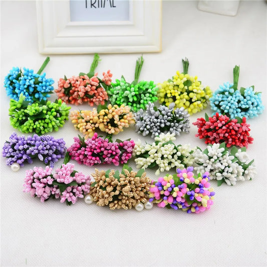 12/66/72/144pcs Mini STAMEN Lule Artificiale Lule Artificiale Artizanale Lule të rreme për Dasma Buqetë e Dasmës