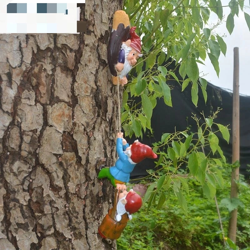 Resina escalada escultura de gnome barba branca anão anão estátua estátua pátio paisagem estatuetas decoração de árvore de jardim pingente de elfo elfo