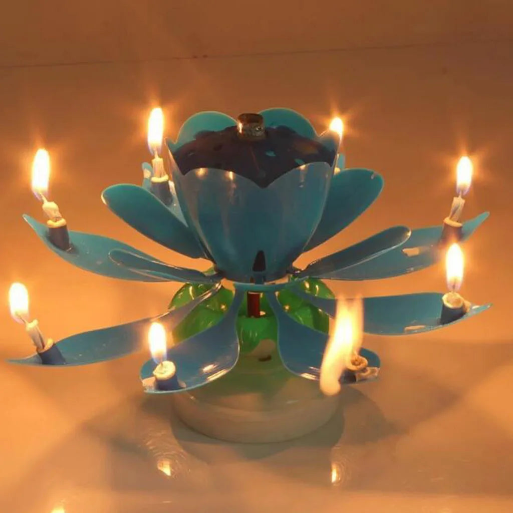 Bougie musicale double fleur fleurs gâteau d'anniversaire plate électronique rotatif