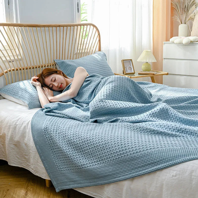 Japan Waffle Plaid Cotton Teppe For Bed Single Queen King Bedspread Bed Sofa Tepper Kast bomullsark Coverlet Bed Cover