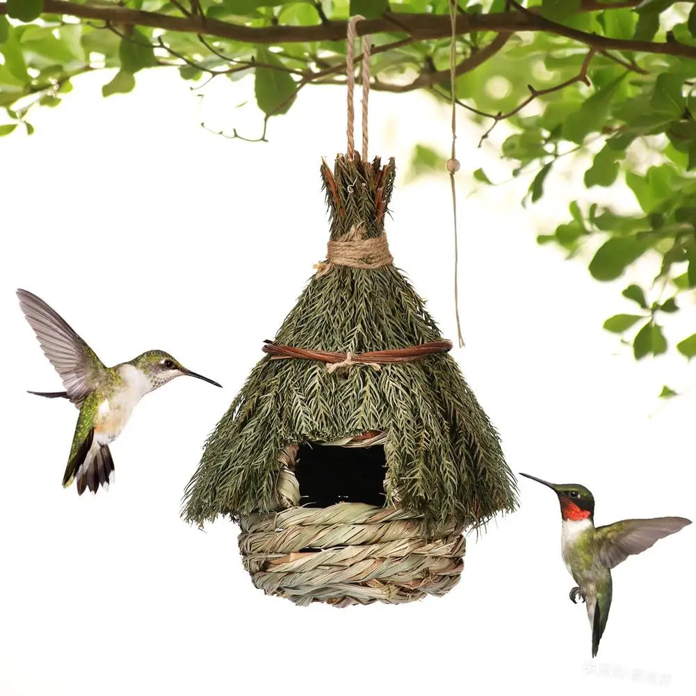 Casa de pássaros para ninho de pássaro de grama pendurada externa, Hummingbird House, Bird Hut Outdoor, casa de pássaros para decoração da fazenda