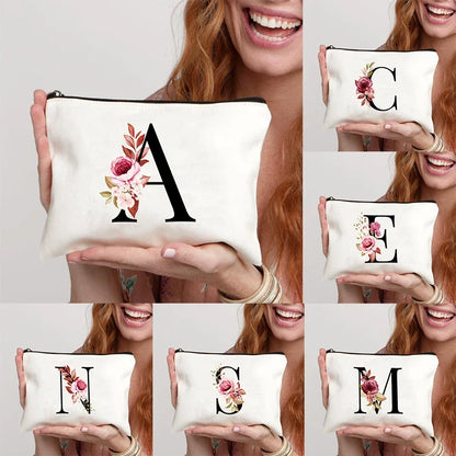 Bolsa de armazenamento cosmética do alfabeto A-Z Presentes de graduação inicial para professores Flores de higieness Prind Prind Houndeation para damas de honra Presentes de casamento
