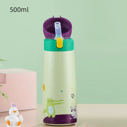 GIANXI Kids Stainless Steel Straw Thermos Mug With Case Cartoon Leak-Proof Vacuum Flask Children Thermal Water Bottle Thermocup