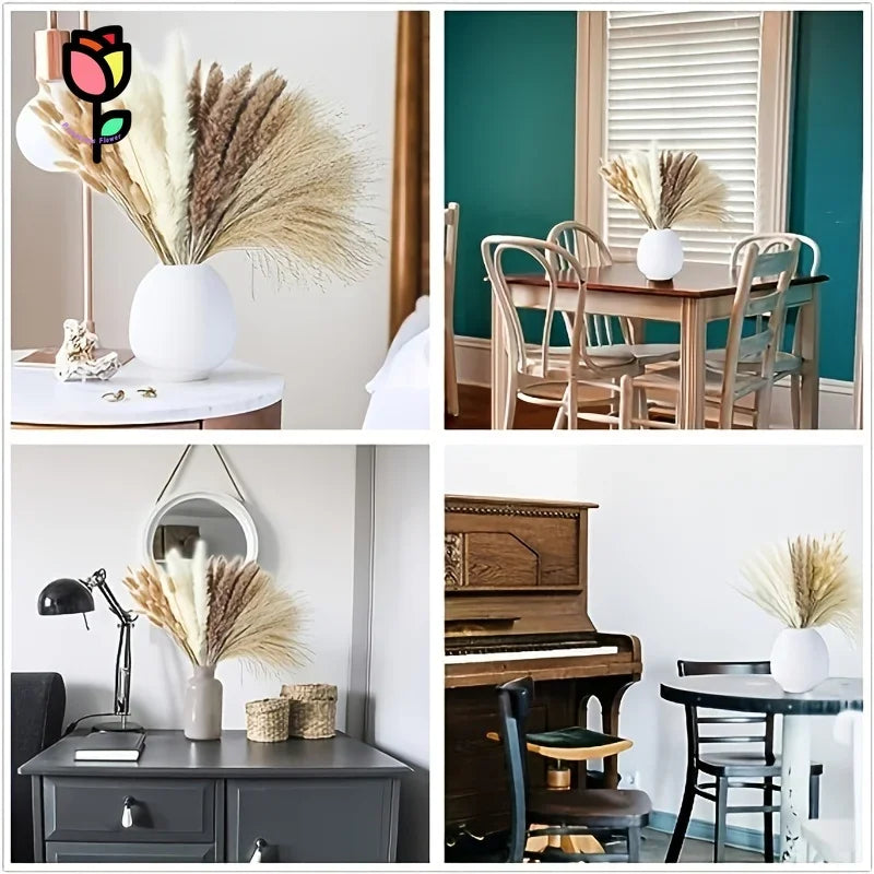 120 copë Lule të thata Pampas Pampas Bouquets Boho Dekora e Dasmës së Luleve të Luleve Artificiale Busha