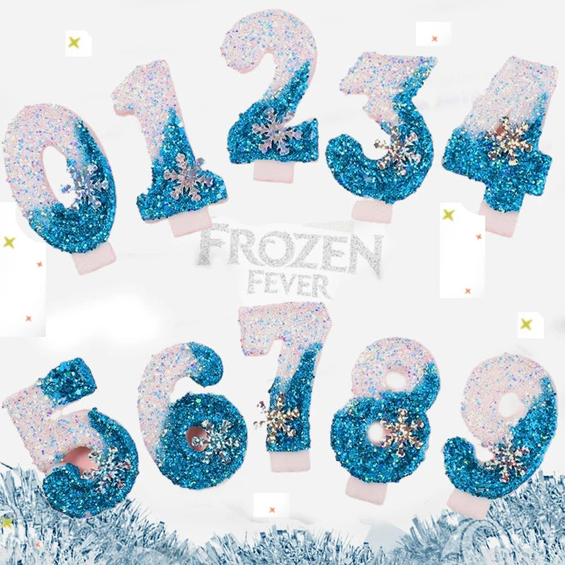 Vianočné bezplatné narodeniny mrazené sviečky na koláče 0-9 Number princezná torta Sviečka Decor Decor Snowflake Blue Sviečka stojany