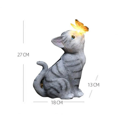 Hand-crafted Cat Statue Active Poses Solar Light Included Cat Ornament  Cat Sculpture with Solar Light Home Garden Decoration