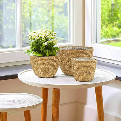 Käsintehty kudottu istutuskori pyykkivarasto koristeellinen kori olkihippu Rattan Seagrass puutarhakukkapotin säilytyskori