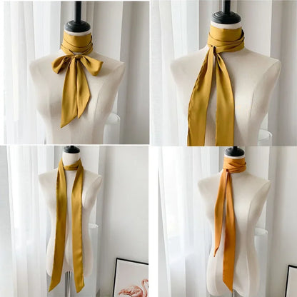 Dlouhé hubené vlasy šátek pro ženy Silk Satin čelenka Roztomilý krk plné barvy 190*5cm módní taška šátky pro dámy 2023