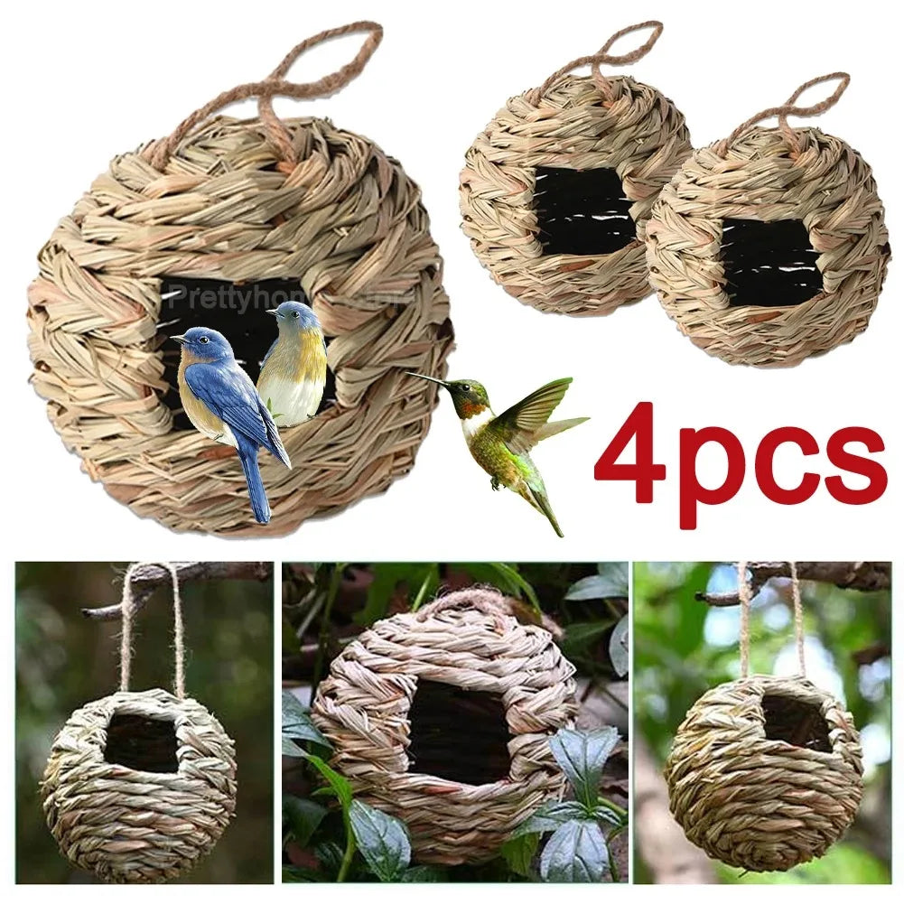 Hummingbird Nest House Birds Nest Bird Cage Hanging Bird House Håndvævet hængt halm Nest Natural Grass Bird til Garden Patio