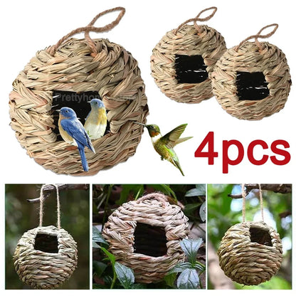 Hummingbird Nest House Birds Nest Bird Cage Hanging Bird House Håndvævet hængt halm Nest Natural Grass Bird til Garden Patio