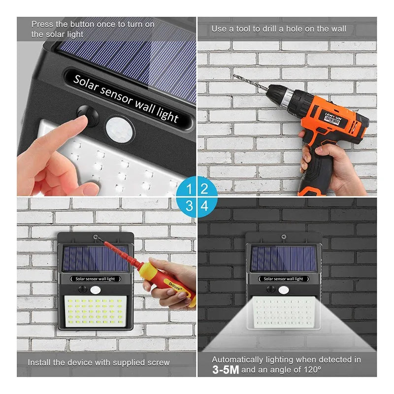 30 LED SOLAR LYS PIR BEVÆGNING SENSOR Væglys Udendørs sollampe Vandtæt solcelledrevet sollys Street Lamp Garden Dekor
