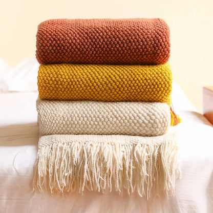 Tekstile Qyteti Misri kokërr waffle waffle e ngulitur në shtëpi batanije dekorative Dekorative e trashur e dimrit Tassels të ngrohta hedhin shtrati 130x240cm