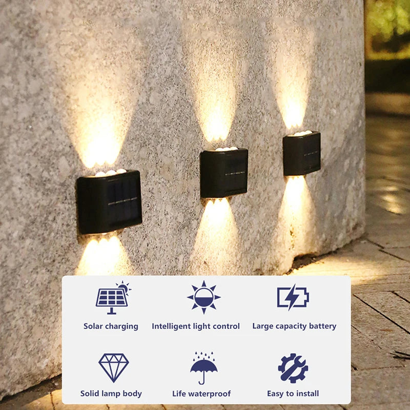 LED Solar Lamp Outdoor Waterproof Up And Down Luminous Lighting Solar Wall Lamp for Street Balcony Yard Garden Decoration Lights