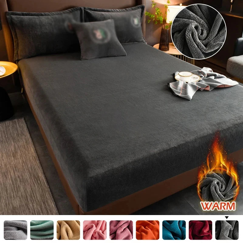 Velvet Jacquard Mattress Cover Winter Warm Velvet Material Fitted Sheet Warm Material Bed Cover Mattress Protector for 90x200cm