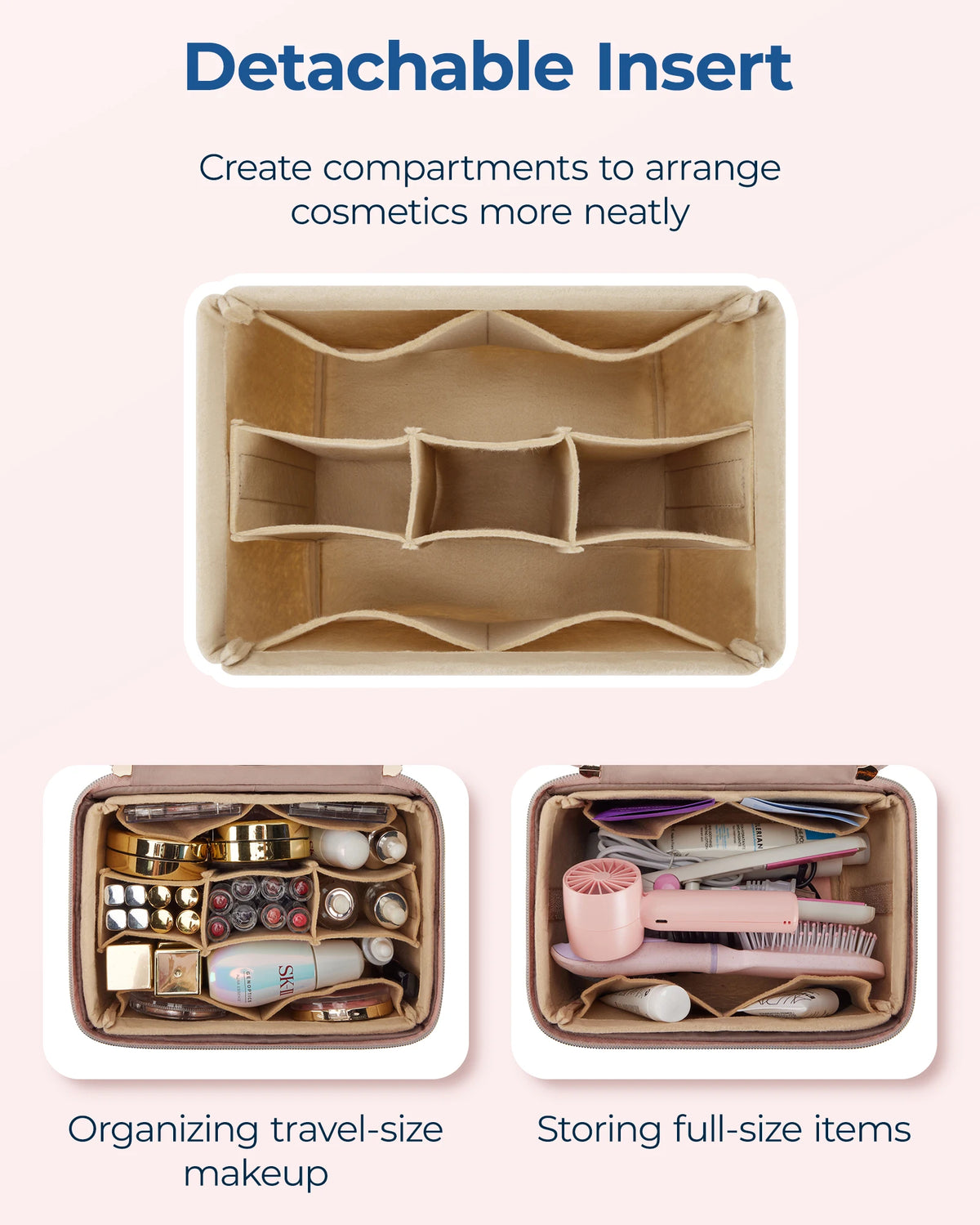 BAGSMART Foldable Makeup Bag Storage Box with Removable Insert Travel Cosmetic Bag Women's Toiletries Storage Box