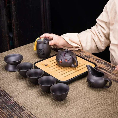 Chinese Kung Fu Tea Set Sand Ceramic Teapot Set Travel Kong Fu Tea Kit Gift Porcelain Purple Sand Pot Infuser Ceramic Tea Set