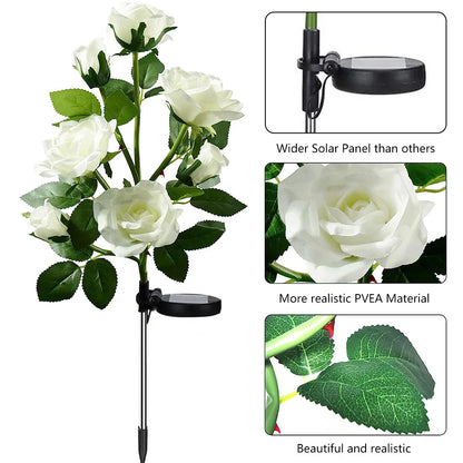 7 Köpfe Solarleuchten im Freien Dekorative Solargartenlichter Rosenblume Rasenlampe für Garten Terrasse Garten Dekor Blumen