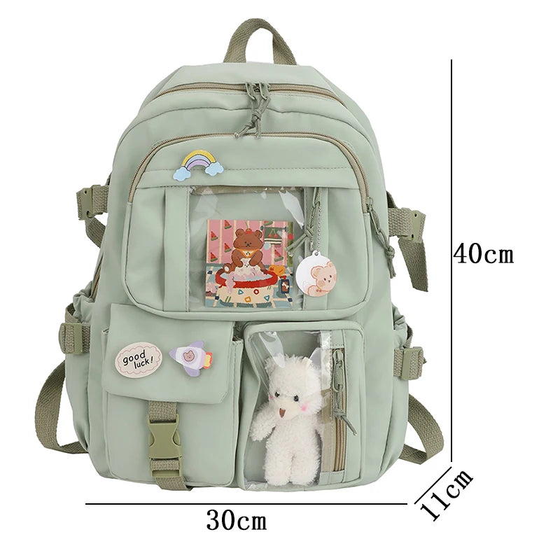 Roztomilé ženy batohy vodotesné viacerých vreckových nylonových batohov pre študentky pre dievčatá Kawaii Laptop Book Pack Mochilas