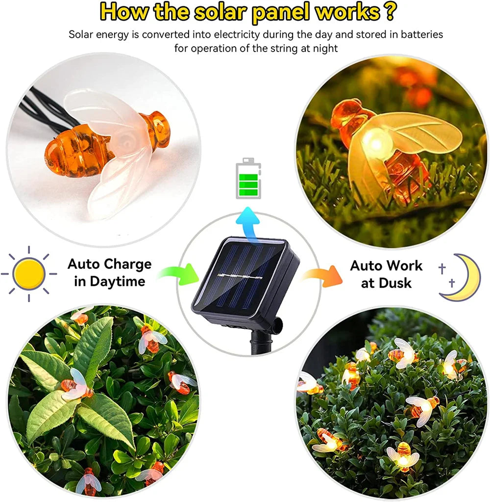Solar String Light 20 LED LED ABELHA ABELA LIMPO LIMPELANTE CASE CASA PATIO PATIO DE FESTO DE NATAL TREE