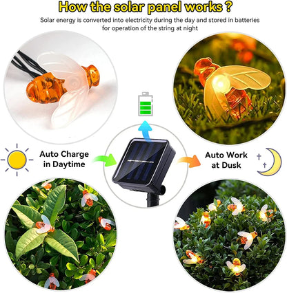 Solar String Light 20 LED LED ABELHA ABELA LIMPO LIMPELANTE CASE CASA PATIO PATIO DE FESTO DE NATAL TREE