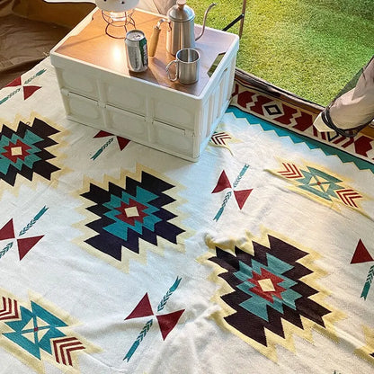 Tapis de pique-nique en lin à rayures à 180x180cm.