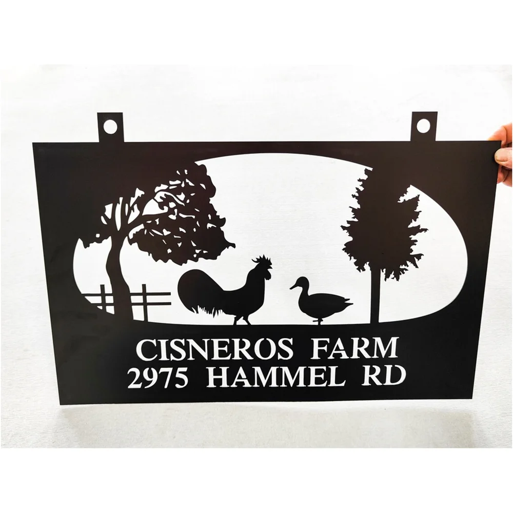 Personaliseret metal kylling gårdskilt brugerdefineret adresse sort plak til bondegård husopvarmning gave
