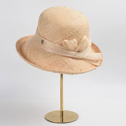 Luksuzne ženske sitne ljetne sunčeve šešire kukičane raffia šešir s pravim konopljim bendom mekanim pakiranjem modernog stila fedoras plaža šešir