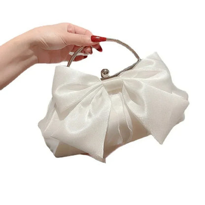 Sacs de soirée de fée à nœud satiné blanc satin sac à main en métal embrayage pour femmes pochettes de mariée.