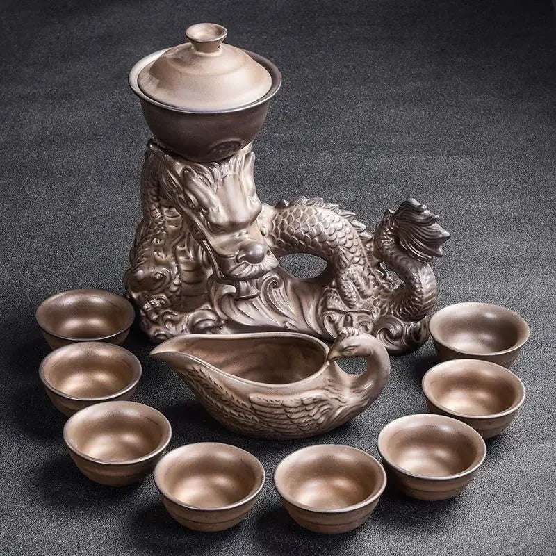2024 Dragon tea set Chinese kung fu tea set high-end automatic  bone china teapot tea cup set travel  for 8 people