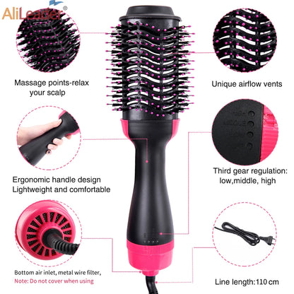 Heitt loft Comb 3 í 1 einu þrepa heitu loftþurrku bursta stíl og bindihár hárrétti krulla þurrt og blautt hár Notaðu hárbursta