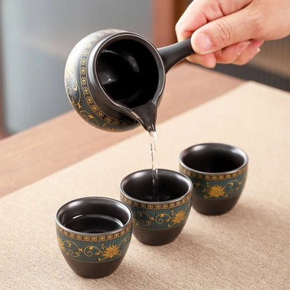 Chinese Tea Set Ceramic Kungfu Tea Set With Pattern Tea Pot And Cup Kit Multifunctional Travel Teapot Gift For Friends Family