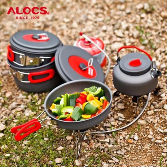 ALOCS CAMPING COOKUCE Set me tenxhere të palosshme, kazan uji, tigan, për shpinës, piknikët dhe shëtitjet