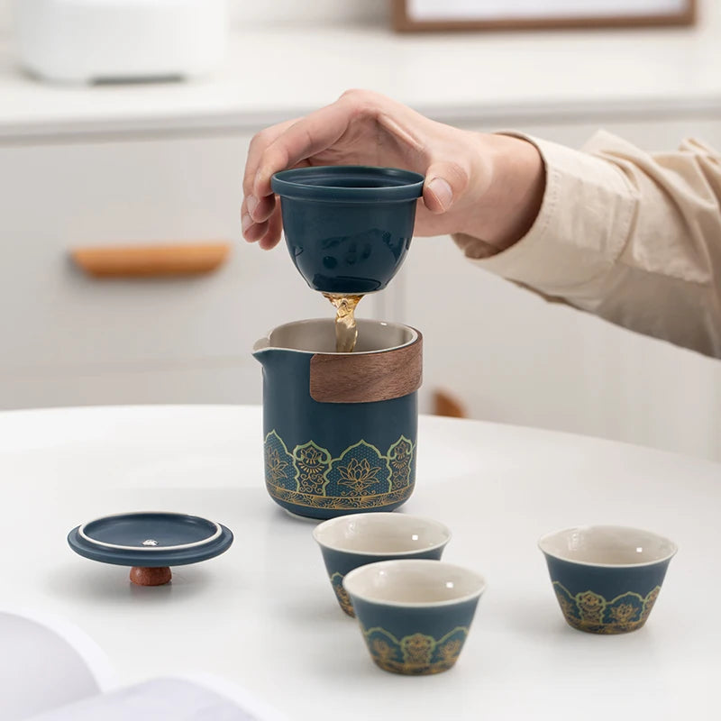 Travel Tea Set Portable Outdoor Camping Travel Tea Drinking Equipment Accompanying Tea Cup a Pot Of Three Cups