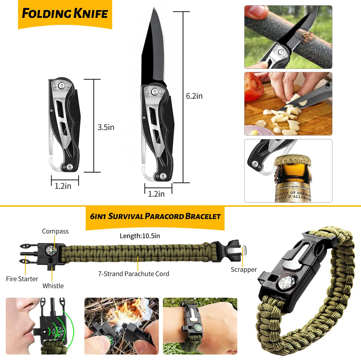 60 em 1 kit de sobrevivência multifuncional, equipamento de defesa militar de acampamento ao ar livre Primeiros socorros SOS para aventura no deserto