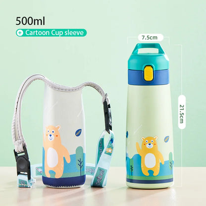 GIANXI Kids Stainless Steel Straw Thermos Mug With Case Cartoon Leak-Proof Vacuum Flask Children Thermal Water Bottle Thermocup