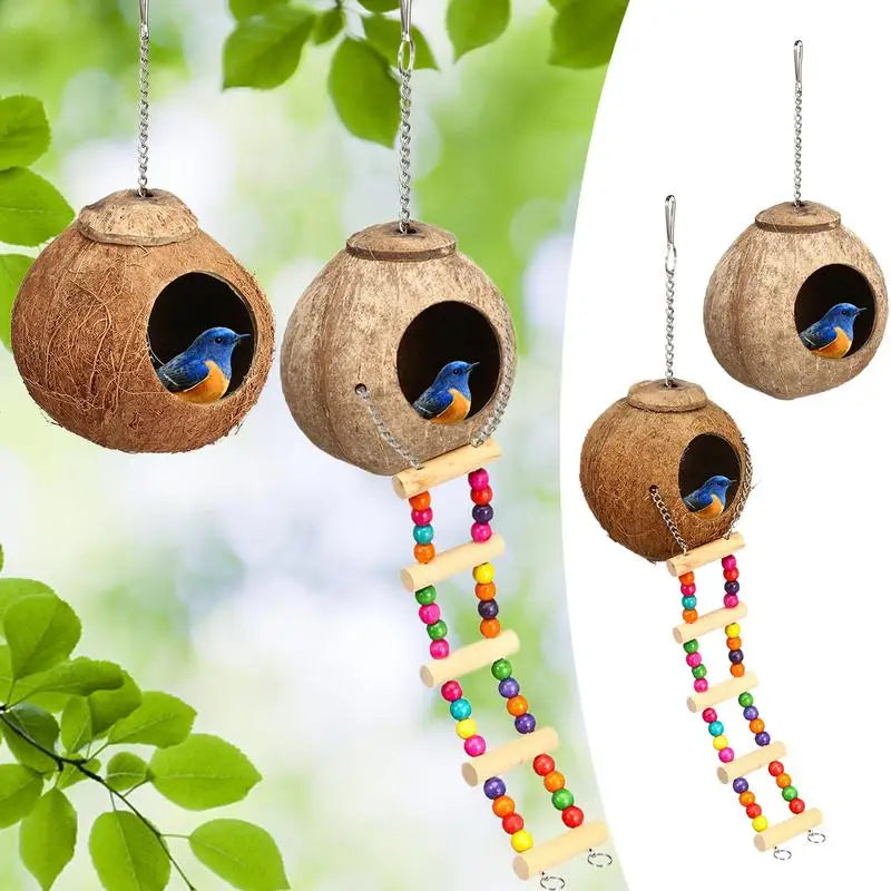 Kokose Hide Bird Nest Bird House z drabiną wspinaczkową naturalną kryjówkę na papugę papugi papugi uparki gołębi