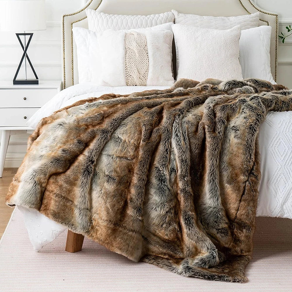 Battilo Faux Pelzdecke für Bettsofa Luxus Dekor Blanke weich Fuzzy Plaid Fuchs Fell Decken Winter warm gemütlich Wurfdecke
