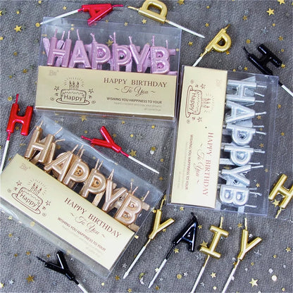 Feliz aniversário Carta de ouro vela prata feliz aniversário Party Party Birthday Candle Celebração Celebração de aniversário