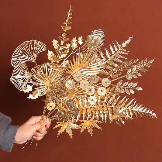 Piante artificiali dorate Capodanno 2023 Ornamenti per decorazioni per la casa Navidad Merry Christmas Decoration Fores Flowers Accessori vaso