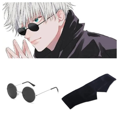 Aas anime jujutsu kaisen gojo satoru cosplay rekwisieten zwarte glazen steampunk ronde frame bril zonnebril accessoires mannen vrouwen