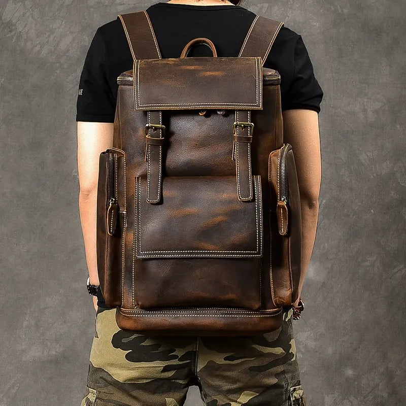 Cazzo vintage Crazy Genuine Backpack in pelle uomini uomini in pelle Stucker Rucksino Male Backpack M814
