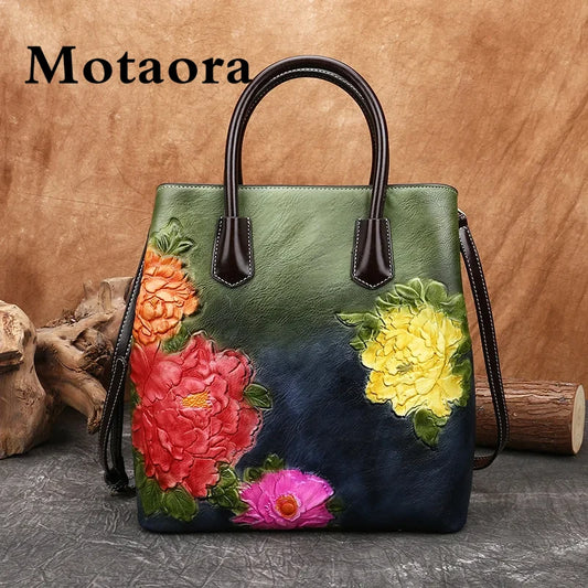 Motaora nove vintage ženske kante za rame torbe 2024 ručno rađena utisnutim put kožna torbica retro veliki kapacitet crossbody torbica