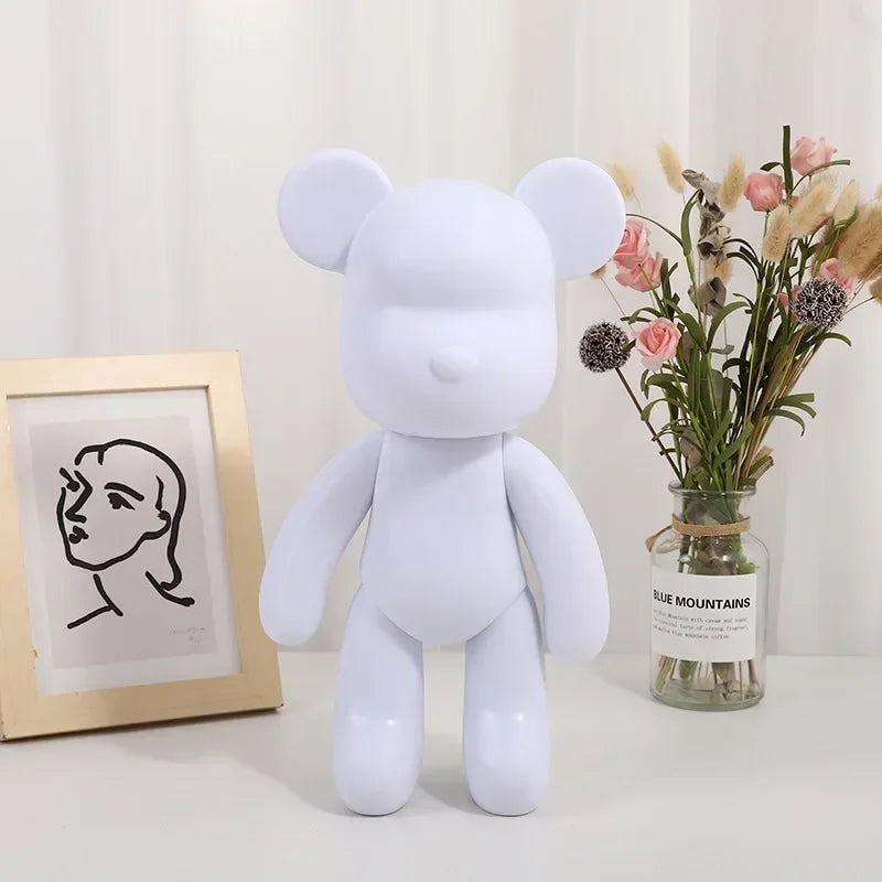 DIY Paint Fluid Rabbit Figure Handmade Pigment Doll Toy White Vinyl Bear Figurine Sculpture House Decoration Table Accessories