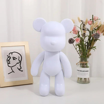 DIY Paint Fluid Rabbit Figure Handmade Pigment Doll Toy White Vinyl Bear Figurine Sculpture House Decoration Table Accessories