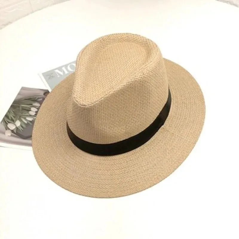 Capéu de palha de palha nobre à mão Homens de verão homens homens de férias de férias de praia sólida chapéu solar chapéu de chapéu retro panamá acessórios de moda