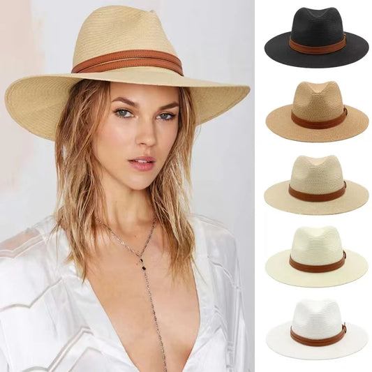 Stor størrelse 56-58 59-60cm Ny naturlig Panama Straw Hat Summer Men Women Wide Brim Beach UV Protection Fedora Sun Hat Wholesale