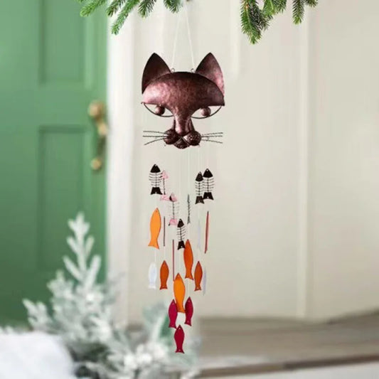 Peixe gato de ferro fundido sinos de vento bosques de metal vintage melodia calmante ao ar livre para a varanda do jardim de jardim decoração de suspensão