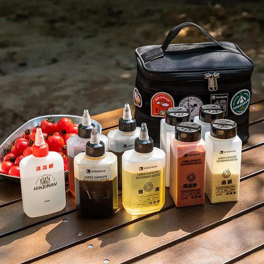 Camping Shishja e Shisheve të Sezonit Vendosni çantën e ruajtjes së portacionit të mbylljes së shisheve të shisheve të vajit të vendosur të ripërdorshëm Piknik në natyrë BBQ Shishja e Spice