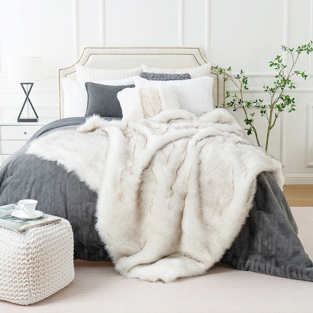 Battilo Faux Pelzdecke für Bettsofa Luxus Dekor Blanke weich Fuzzy Plaid Fuchs Fell Decken Winter warm gemütlich Wurfdecke
